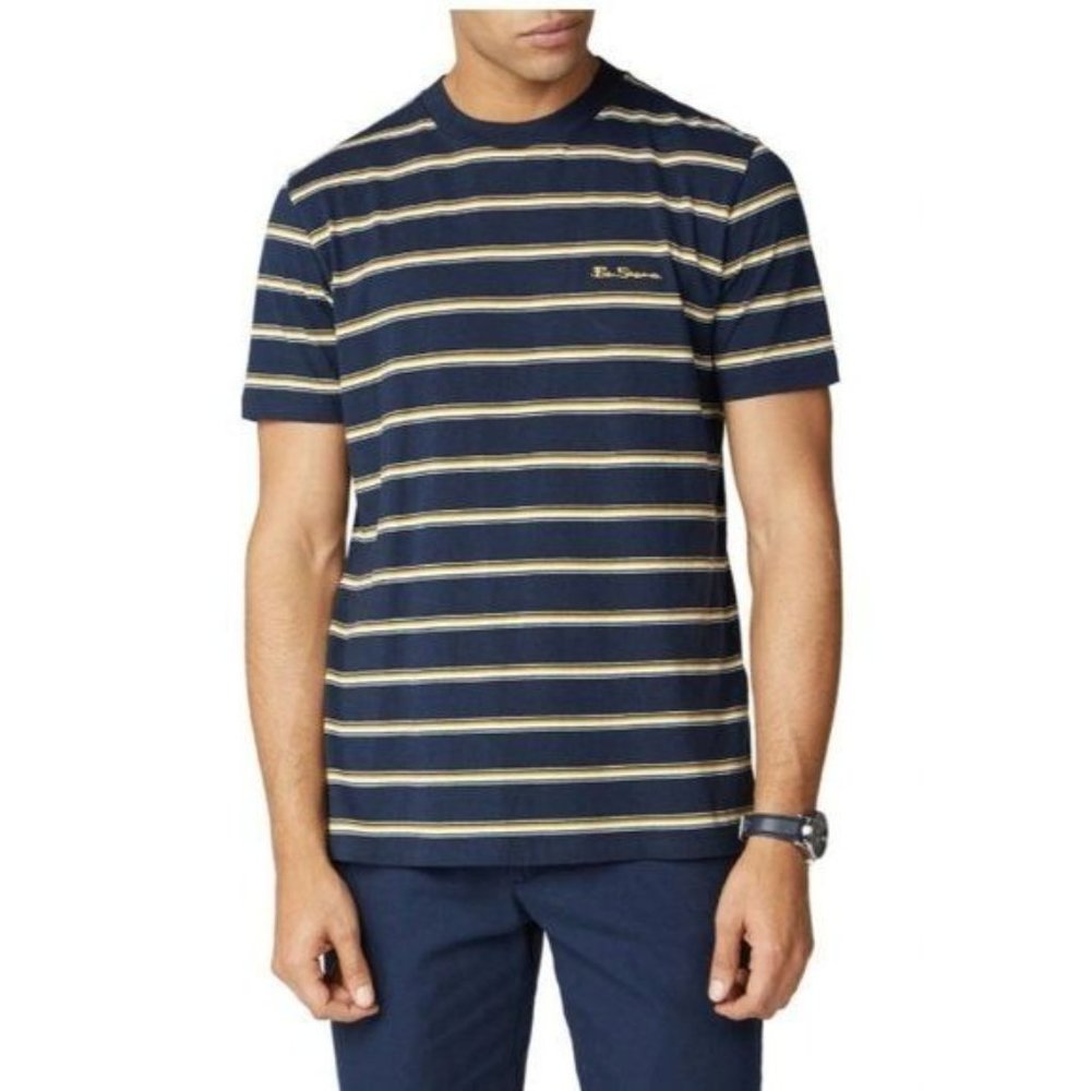 Ben Sherman Short-Sleeve Basic Striped Tee L Red/Navy Blue